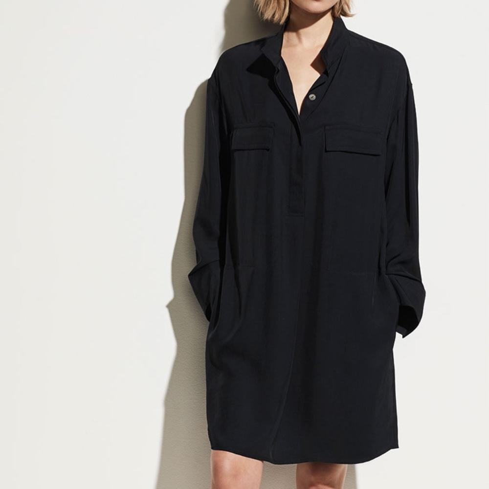 VINCE Utility Shirt Dress in Black / Size Small